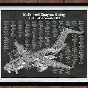 C17 Globemaster III Aircraft Print, Boeing C17 Blueprint, McDonnell Douglas C17 Globemaster Drawing, Boeing C17A Cutaway Drawing