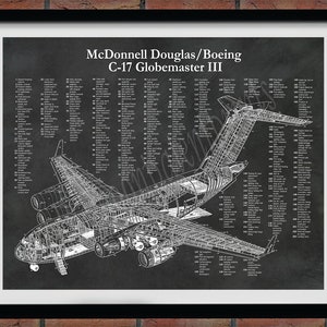 C17 Globemaster III Aircraft Print, Boeing C17 Blueprint, McDonnell Douglas C17 Globemaster Drawing, Boeing C17A Cutaway Drawing