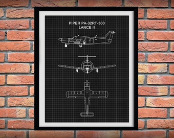 Piper PA-32RT-300 Lance II Drawing, Piper Lance II Poster, Piper Pa-32rt-300 Blueprint, Piper airplane Drawing, Piper Airplane Art Print