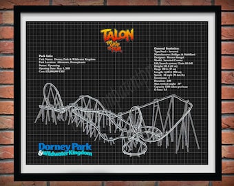 Talon The Grip of Fear Roller Coaster Drawing, Dorney Park Roller Coaster Art Print, Grip of Fear Roller Coaster Blueprint,Coaster Geek Gift