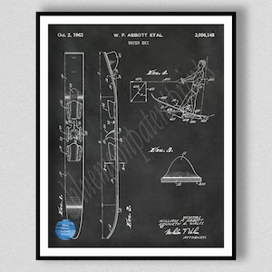 1962 Water Ski Patent Print, 1962 Water Ski Blueprint, Water Ski Poster, Beach House Decor, Water Ski Wall Art, Lake House Wall Art