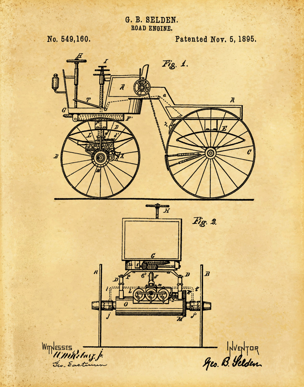 1895 Automobile Patent Print 1st US Automobile Patent Invented by Selden