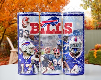 Buffalo Bills Legends 20 oz Tumbler, Jim Kelly, Josh Allen, Thurman Thomas, Bruce Smith, James Cook, Tasker, Reed, Bills Mafia Tumbler