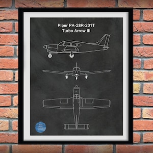 Piper PA-28R-201T Turbo Arrow III Tekening, Piper Arrow III Poster, Piper Pa-28r-201T Blauwdruk, Piper vliegtuig Tekening, Piper Vliegtuig Print