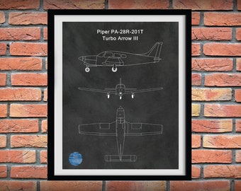 Piper PA-28R-201T Turbo Arrow III Drawing, Piper Arrow III Poster, Piper Pa-28r-201T Blueprint, Piper airplane Drawing, Piper Airplane Print