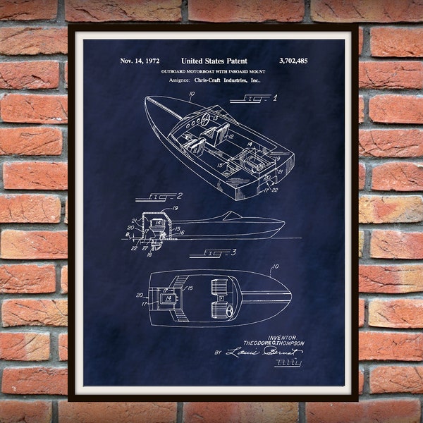 1972 Chris Craft Patent Print - Chris Craft Wooden Boat Blueprint - Chris Craft Boat Drawing - Decoración náutica - Chris Craft Owner Gift