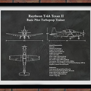 Impresión T-6A Texan II, Raytheon Hawker Beechcraft T-6A Texan ii Plano, T-6A Texan II Dibujo Entrenador militar Avión Piloto militar Regalo