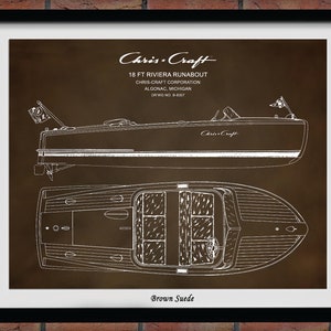 1950&#39;s Chris Craft Riviera Runabout Print, Chris Craft Boat Drawing, Nautical Decor, Beach House Decor, Gift for Chris Craft Boat Owners