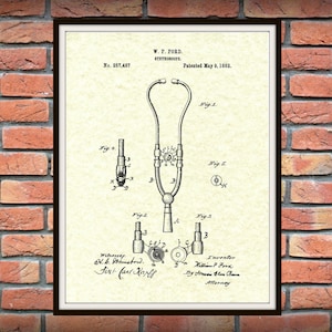 1882 Ford Stethoscope Patent Print, 1882 Stethoscope Poster, 1882 Stethoscope Blueprint, Medical Décor, Nurse Gift Idea, Medical Clinic Art