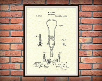 1882 Ford Stethoscope Patent Print, 1882 Stethoscope Poster, 1882 Stethoscope Blueprint, Medical Décor, Nurse Gift Idea, Medical Clinic Art