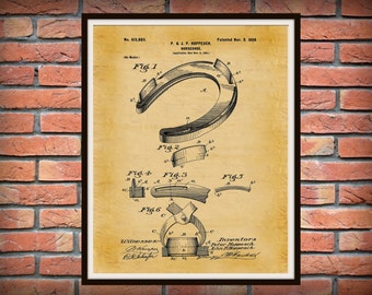 1898 Horseshoe Patent Print, Equestrian Art Print, Good Luck Horseshoe, Equine Wall Art, Cowboy Art, Blacksmith Art, Horseshoe Poster