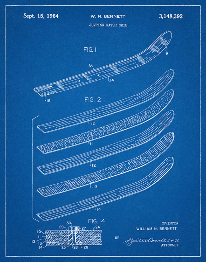 1964 Jumping Water Skis Patent Print Water Ski Blueprint Etsy