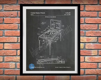 1982 Pinball Machine Patent Print, Pinball Game Poster, Game Room Décor, Pinball Machine Blueprint, Arcade Game Poster, Game Room Wall Art