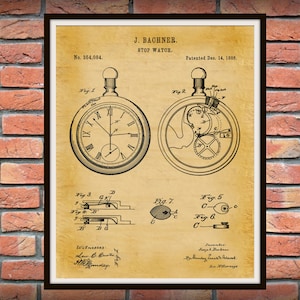 1886 Pocket Watch Patent Print Vers #1 - Stop Watch blueprint - Timepiece Patent - Pocket watch drawing - Watchmaker Gift - Watchmaker Decor