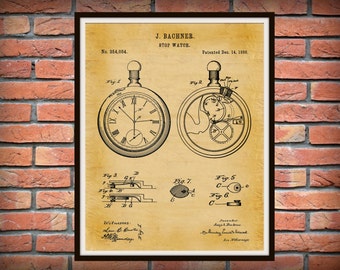 1886 Pocket Watch Patent Print Vers #1 - Stop Watch blueprint - Timepiece Patent - Pocket watch drawing - Watchmaker Gift - Watchmaker Decor