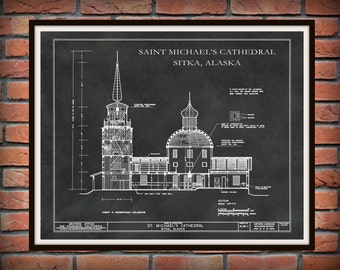 Saint Michael's Cathedral - Sitka Alaska - Design Drawing - Illustration - Wall Art - National Historic Landmark - Russian Orthodox Church