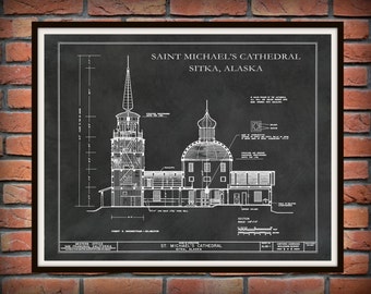 Saint Michael's Cathedral - Sitka Alaska Cathedral Design Drawing Wall Art - National Historic Landmark - Russian Orthodox Church