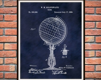 Patent 1888 Globe Art Print or Poster - Geography Wall Art