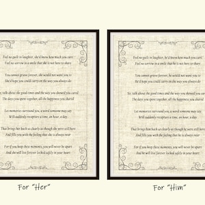 Feel No Guilt In Laughter Poem Print, From The Heart Inspirational Poem, Mourning Poem Wall Art, Grief Poem, Funeral Poem, Celebrate Life