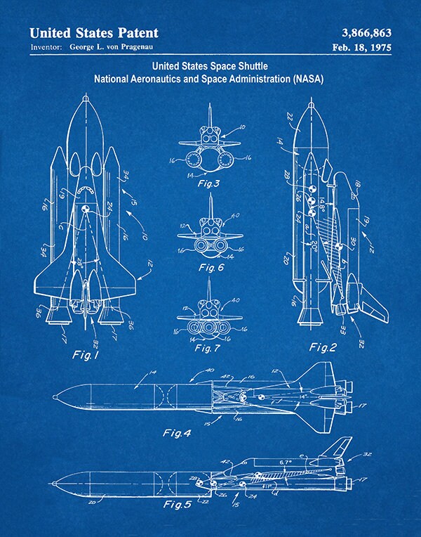 1975 NASA Space Shuttle Patent Print - Space Shuttle Blueprint ...