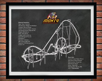 Montu Achterbahn Zeichnung, Busch Gardens Achterbahn, Montu Achterbahn Bauplan, Achterbahn Dekor, Montu Untersetzer Poster