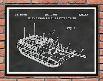 M1A2 Abrams Main Battle Tank Poster, Abrams M1A2 Military Tank Patent Print, US Military M1A2 Tank Blueprint,