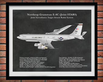 E-8C JSTARS Joint STARS Joint Surveillance Target Attack Radar System Aircraft Drawing - Art Print - Poster - Northrup Grumman Joint STARS