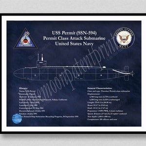 USS Permit SSN-594 Drawing, Permit Class Sub Blueprint, Uss Permit SSN-594 Submarine Poster, Permit Class Submarine Submarine Décor