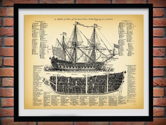 1728 British War Ship Drawing - A Ship of War of the Third Rate