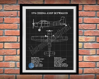 1974 Cessna A185F Skywagon Drawing, Cessna 185 Airplane Print, Cessna 185A Poster, Cessna 185A Blueprint, Aviation Wall Art, Cessna Decor