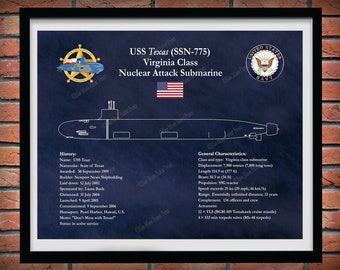 USS Texas SSN 775 Submarine Drawing, Virginia Class Submarine Blueprint, USS Texas Submarine Poster, Uss Texas Ssn775 Blueprint