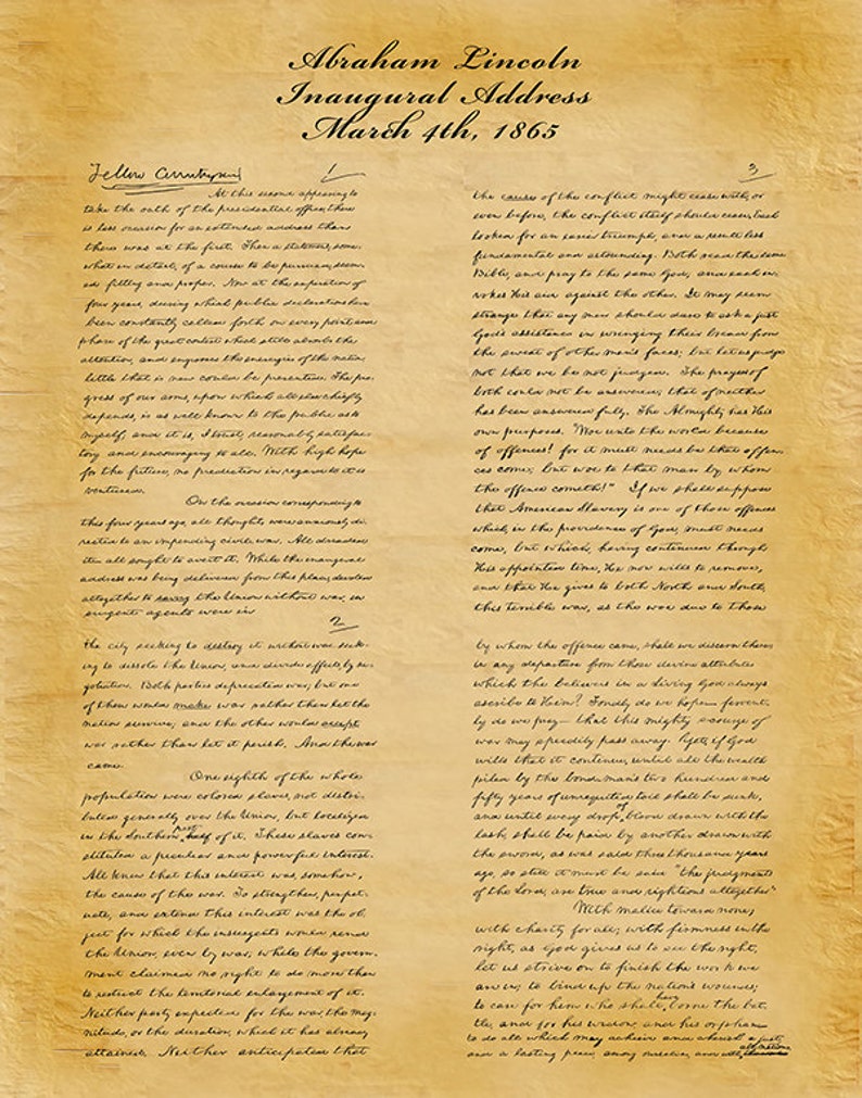 Abraham Lincoln 1865 2nd Inaugural Address Art Print, Abraham Lincoln ...