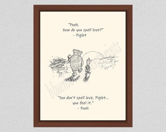 How do you spell love? asked Piglet Wall Art, Winnie The Pooh Art Print, Pooh Inspirational Quote, Pooh & Piglet Poster, Pooh Pencil Holder