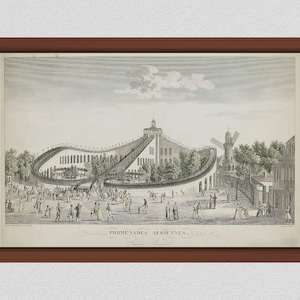 1817 Promenades-Aériennes Roller Coaster Drawing, World&#39;s First Roller Coaster, The Aerial Walk Roller Coaster Print Paris France