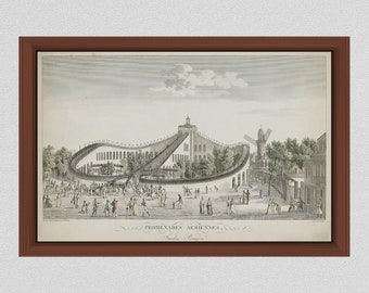 1817 Promenades-Aériennes Roller Coaster Drawing, World's First Roller Coaster, The Aerial Walk Roller Coaster Print Paris France