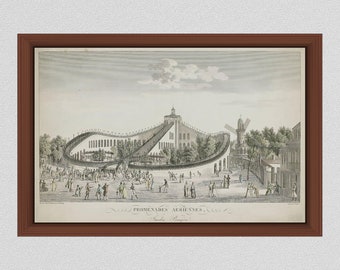 1817 Promenades-Aériennes Roller Coaster Drawing, World's First Roller Coaster, The Aerial Walk Roller Coaster Print Paris France