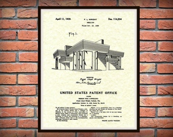 Patent 1939 Frank Lloyd Wright House Architecture - Dwelling Art Print - Poster Print - Wall Art - Engineering Design