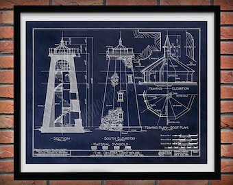 Charlotte–Genesee Lighthouse Drawing, Rochester NY Lighthouse Poster, Lake Ontario Lighthouse Blueprint, Nautical Wall Art, Lighthouse Print