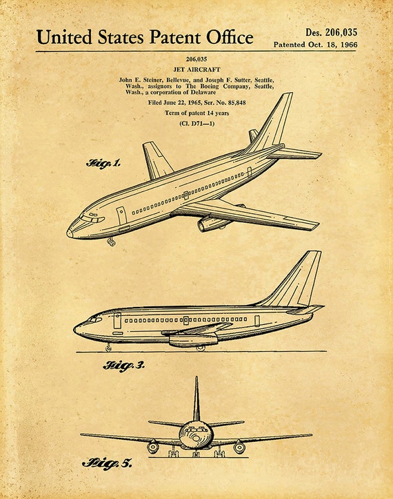 ボーイング 737 特許印刷物、1966 年ボーイング 737 飛行機図面 ボーイング 737 特許印刷物、1966 年ボーイング 737 飛行機図面
