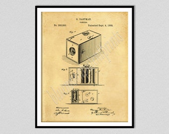 1888 Kodak Box Camera Patent Print, 1888 Kodak Camera Poster, George Eastman Camera Blueprint, Photography Décor, Rochester NY Art