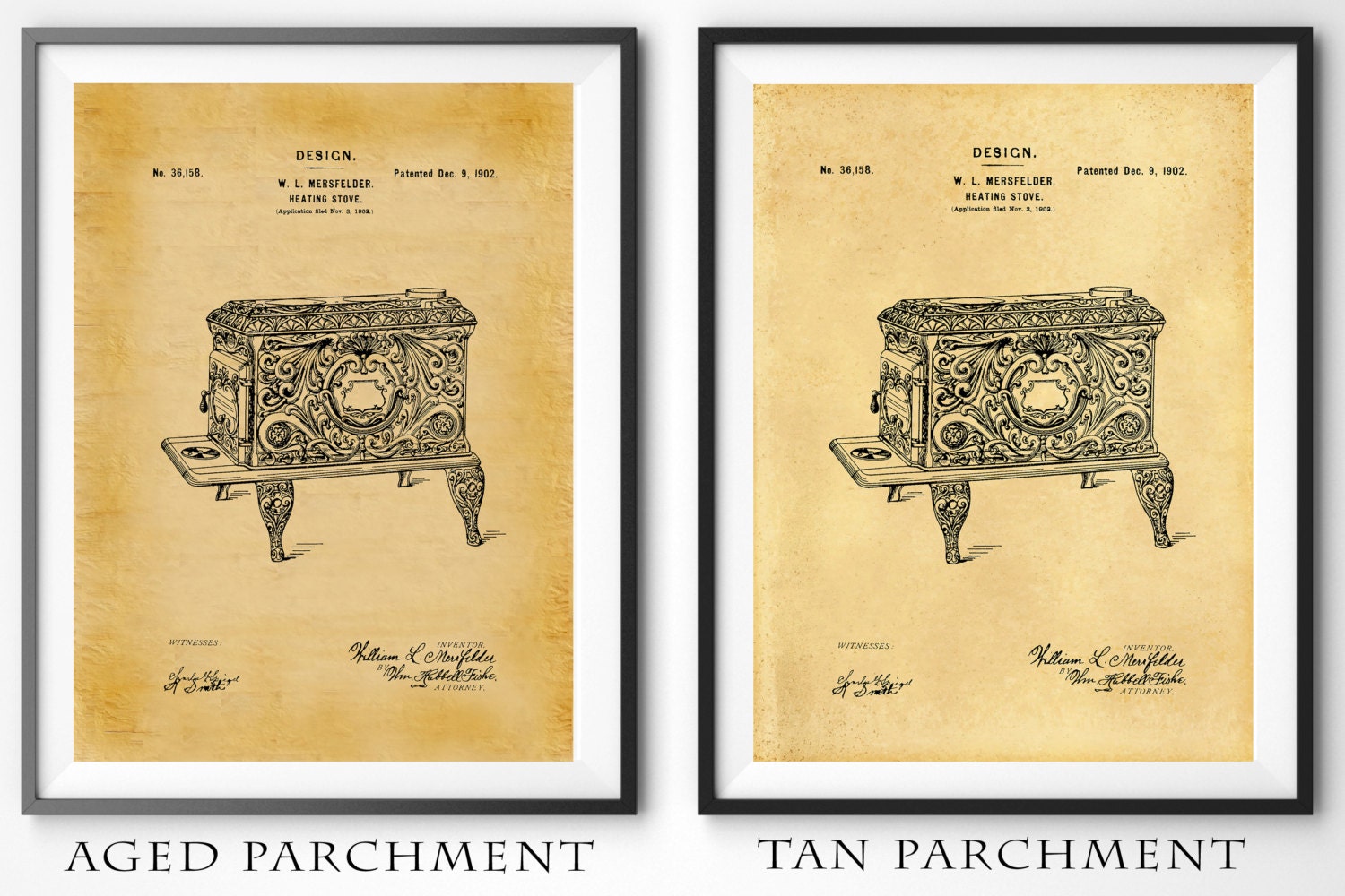 Patent 1902 Heating Stove Art Print Design Cast Iron Stove