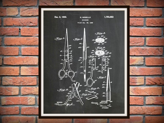 Vintage Hair Stylist Cosmetology Scissors Patent Art Print Official US Patent