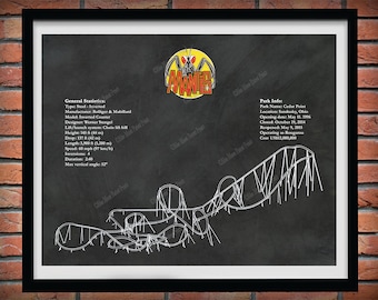 Mantis Roller Coaster Poster, Mantis Roller Coaster Blueprint, Mantis at Cedar Point, Mantis Roller Coaster Drawing