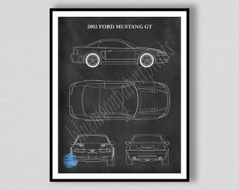 2002 Ford Mustang GT Poster, Mustang Sports Car Poster, Mustang Lover Gift Idea, 2002 Ford Mustang GT Print