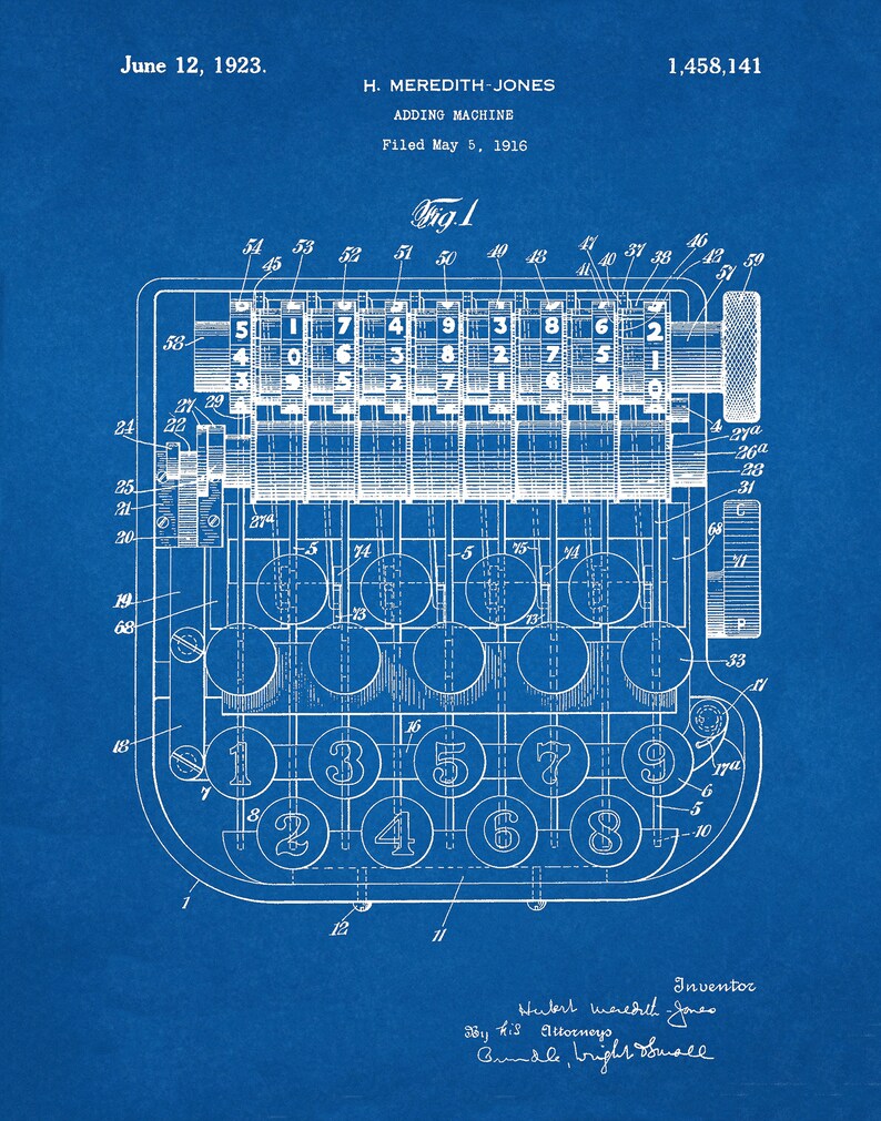 1923 Adding Machine Patent Print 1900 Adding Machine Poster Etsy