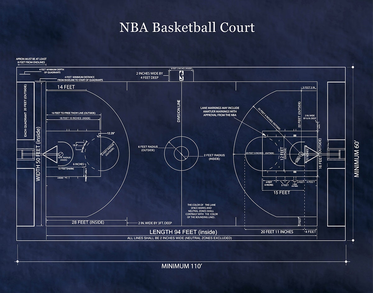 Official NBA Basketball Court Poster Print, Game Room Decor, NBA