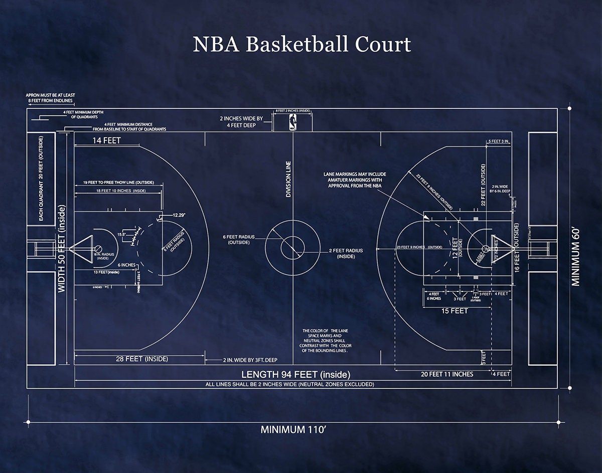 Official Nba Basketball Court Poster Print Game Room Decor Nba