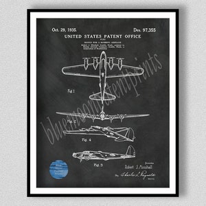 1935 Boeing B-17 Patent Print, Boeing B-17 Flying Fortress WWII Bomber Art Print, Boeing B17 Poster, Military Aircraft Drawing, B17 Wall Art