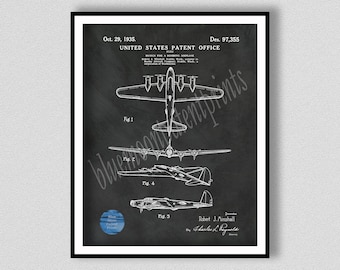 1935 Boeing B-17 Patent Print, Boeing B-17 Flying Fortress WWII Bomber Art Print, Boeing B17 Poster, Military Aircraft Drawing, B17 Wall Art