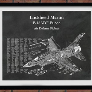 Lockheed F-16 Falcon Blueprint, Lockheed F-16ADF Fighter Plane Poster, F-16 Fighting Falcon Poster, Air Force Pilot Gift, Air Force Decor